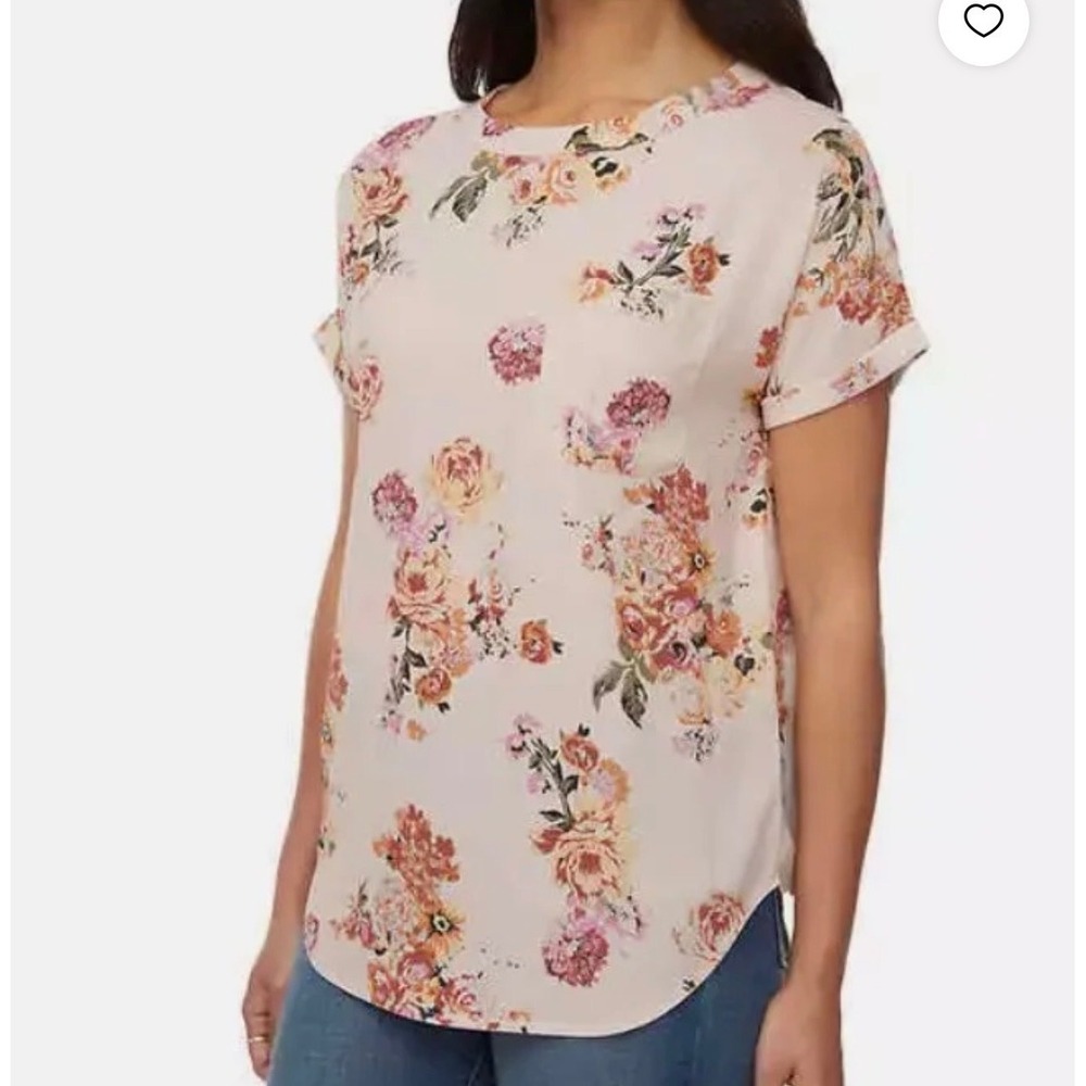 Buffalo David Bitton Floral Blouse Top Women Roses Short Sleeve size large